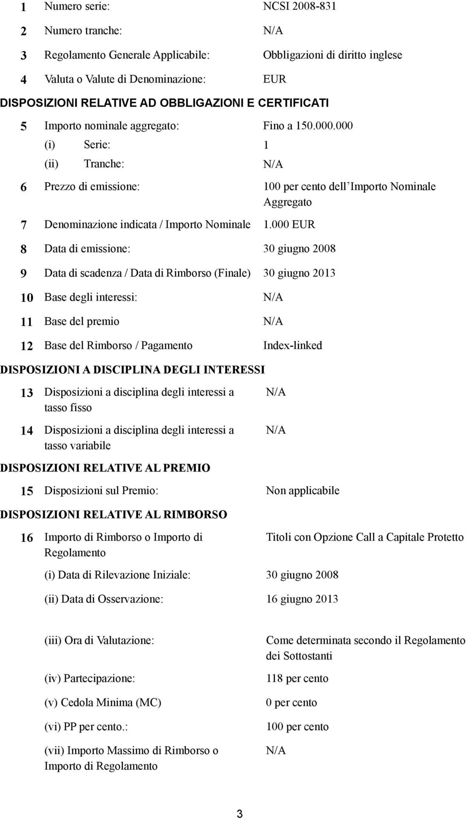 000 1 6 Prezzo di emissione: 100 per cento dell Importo Nominale Aggregato 7 Denominazione indicata / Importo Nominale 1.