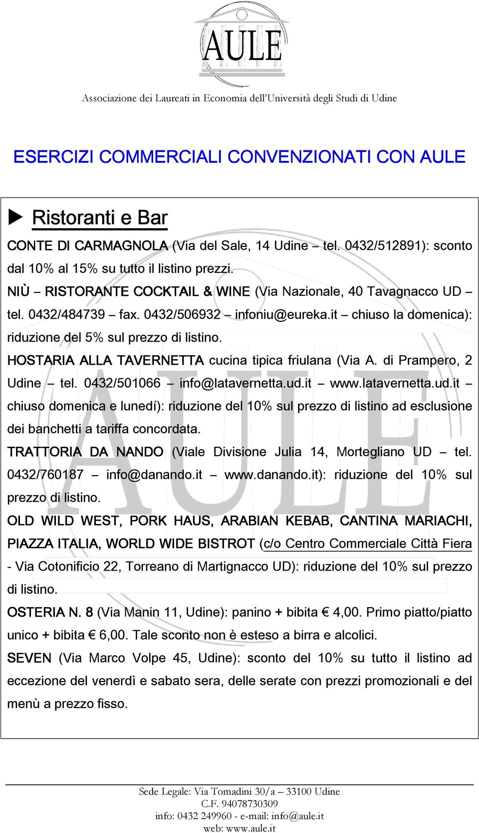 HOSTARIA ALLA TAVERNETTA cucina tipica friulana (Via A. di Prampero, 2 Udine tel. 0432/501066 info@latavernetta.ud.
