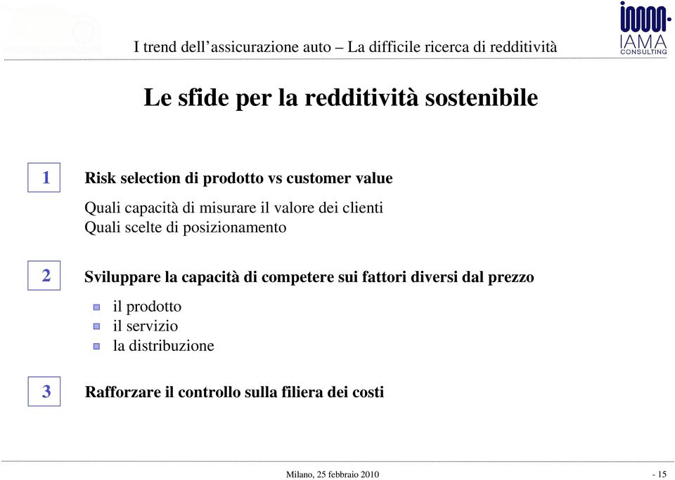 posizionamento 2 Sviluppare la capacità di competere sui fattori diversi dal