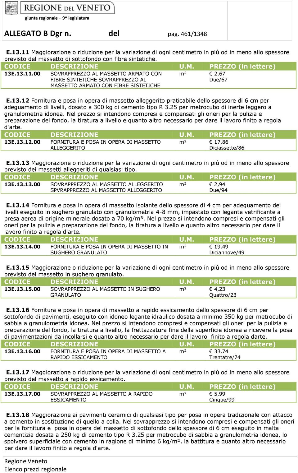 25 per metrocubo di inerte leggero a granulometria idonea.