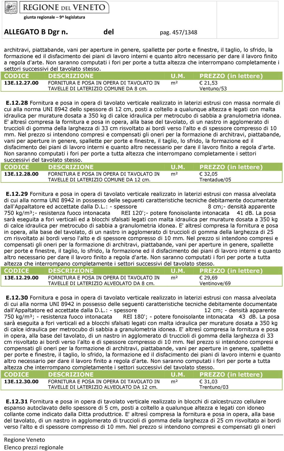 necessario per dare il lavoro finito a regola d'arte. Non saranno computati i fori per porte a tutta altezza che interrompano completamente i settori successivi del tavolato stesso. 13E.12.27.