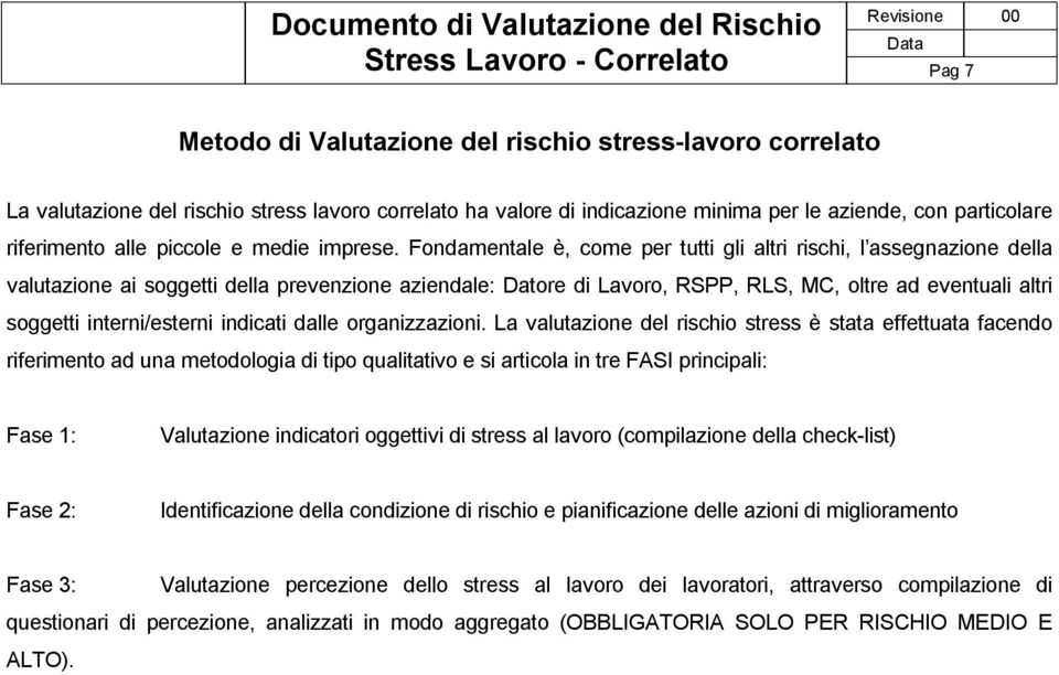 Fondamentale è, come per tutti gli altri rischi, l assegnazione della valutazione ai soggetti della prevenzione aziendale: Datore di Lavoro, RSPP, RLS, MC, oltre ad eventuali altri soggetti