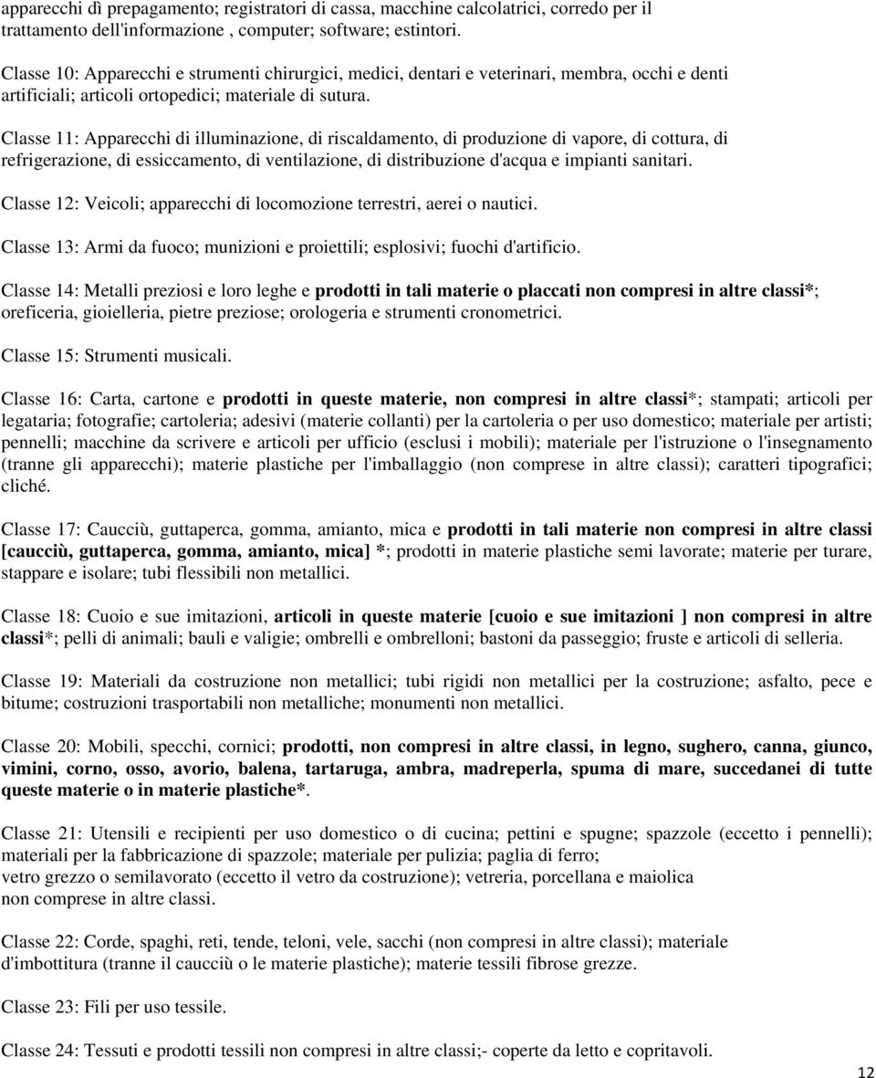 Classe 11: Apparecchi di illuminazione, di riscaldamento, di produzione di vapore, di cottura, di refrigerazione, di essiccamento, di ventilazione, di distribuzione d'acqua e impianti sanitari.