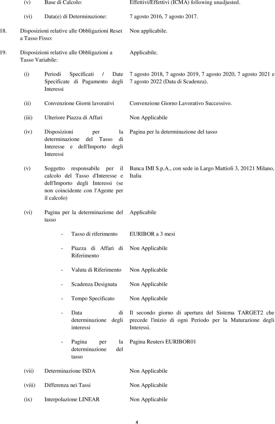 7 agosto 2018, 7 agosto 2019, 7 agosto 2020, 7 agosto 2021 e 7 agosto 2022 (Data di Scadenza). (ii) Convenzione Giorni lavorativi Convenzione Giorno Lavorativo Successivo.