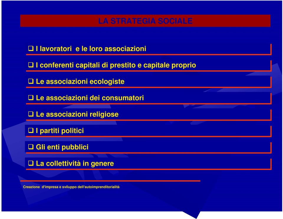 consumatori Le associazioni religiose I partiti politici Gli enti pubblici La