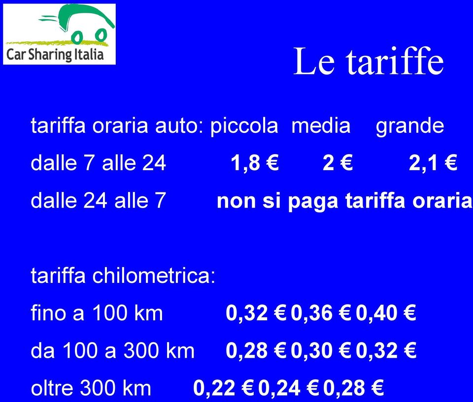 tariffa oraria tariffa chilometrica: fino a 100 km 0,32