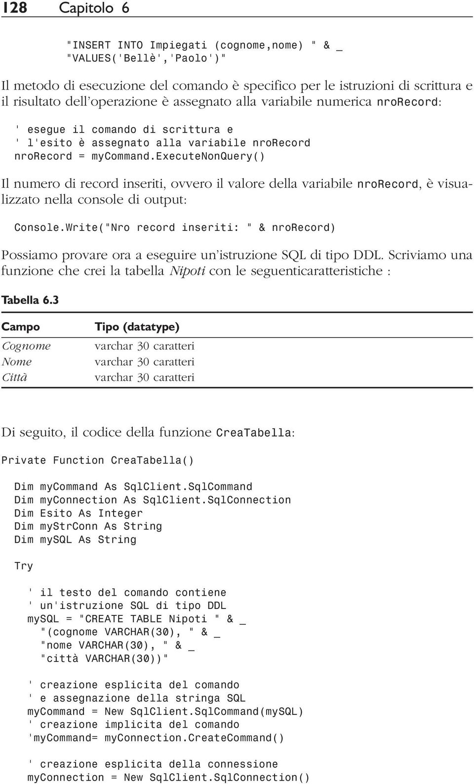 executenonquery() Il numero di record inseriti, ovvero il valore della variabile nrorecord, è visualizzato nella console di output: Console.