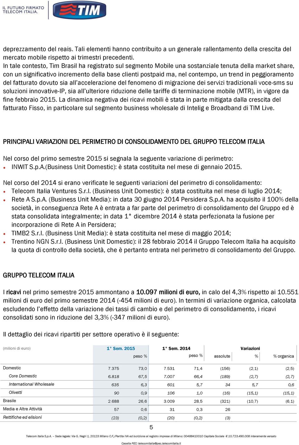 peggioramento del fatturato dovuto sia all accelerazione del fenomeno di migrazione dei servizi tradizionali voce-sms su soluzioni innovative-ip, sia all ulteriore riduzione delle tariffe di