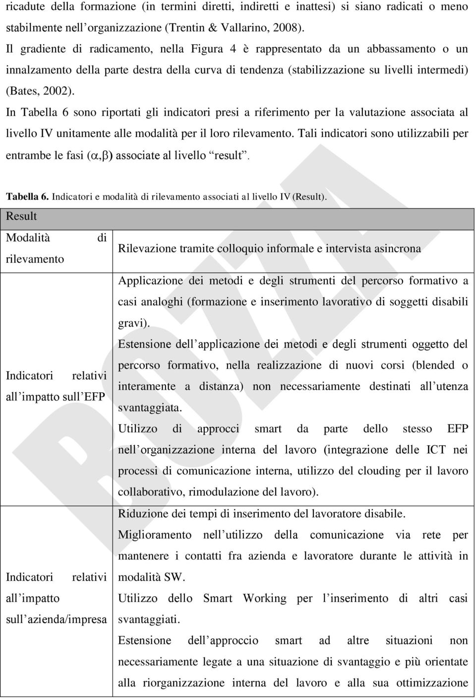 In Tabella 6 sono riportati gli indicatori presi a riferimento per la valutazione associata al livello IV unitamente alle modalità per il loro rilevamento.