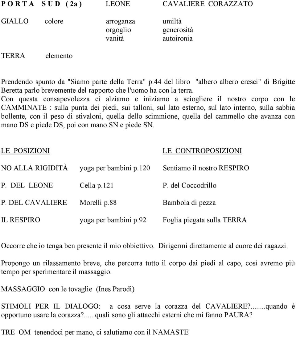 Con questa consapevolezza ci alziamo e iniziamo a sciogliere il nostro corpo con le CAMMINATE : sulla punta dei piedi, sui talloni, sul lato esterno, sul lato interno, sulla sabbia bollente, con il