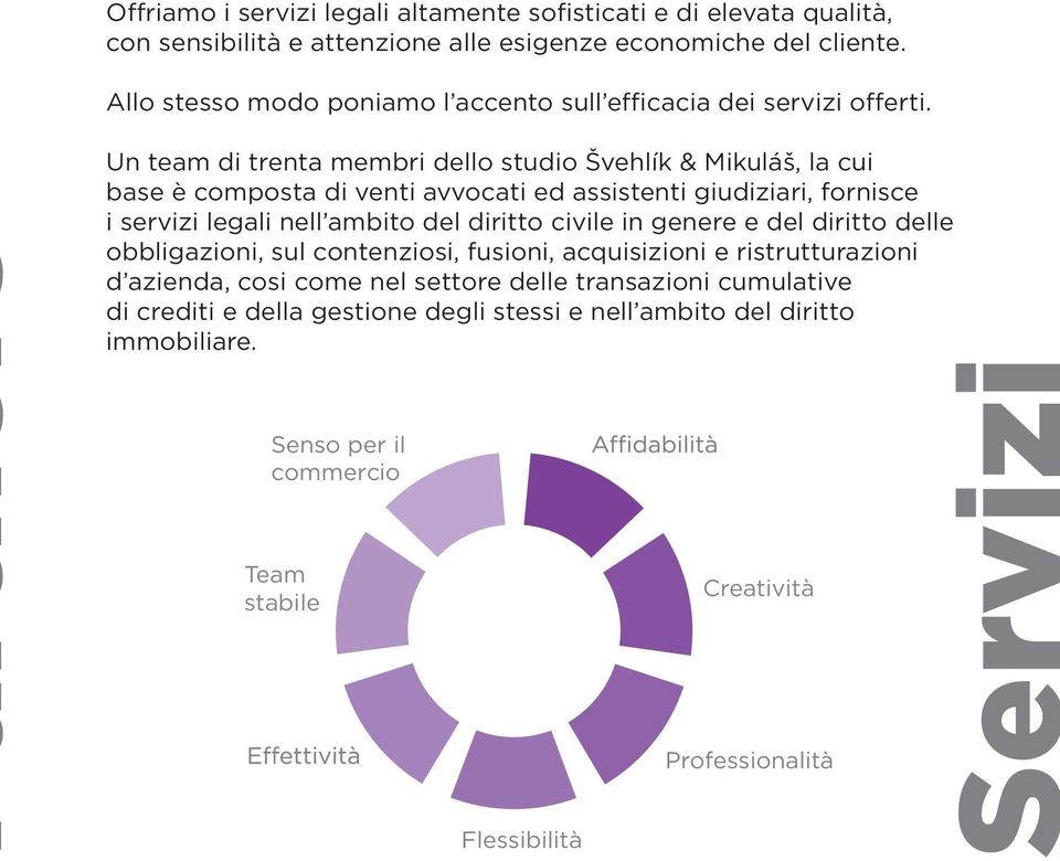 Un team di trenta membri dello studio Švehlík & Mikuláš, la cui base è composta di venti avvocati ed assistenti giudiziari, fornisce i servizi legali nell ambito del diritto