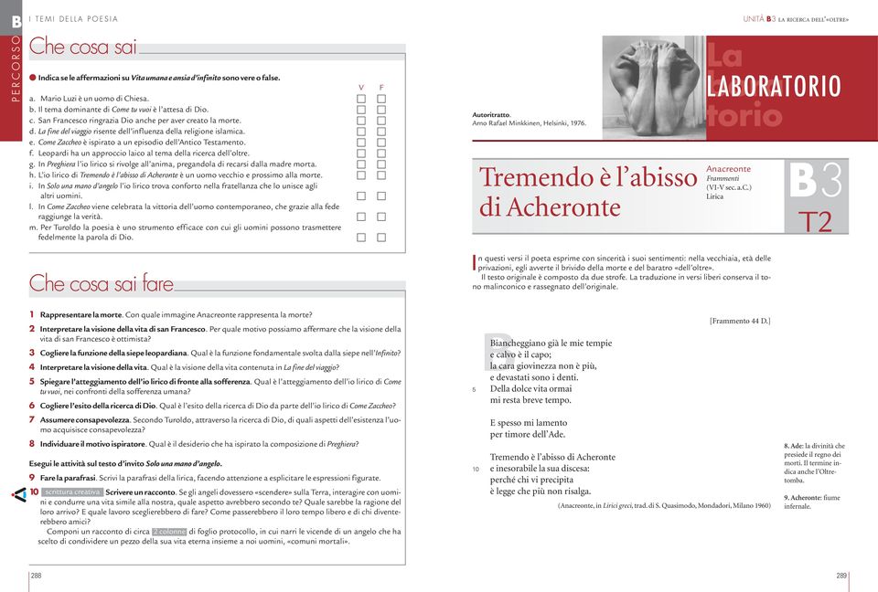 g. In Preghiera l io lirico si rivolge all anima, pregandola di recarsi dalla madre morta. h. L io lirico di Tremendo è l abisso di Acheronte è un uomo vecchio e prossimo alla morte. i. In Solo una mano d angelo l io lirico trova conforto nella fratellanza che lo unisce agli altri uomini.