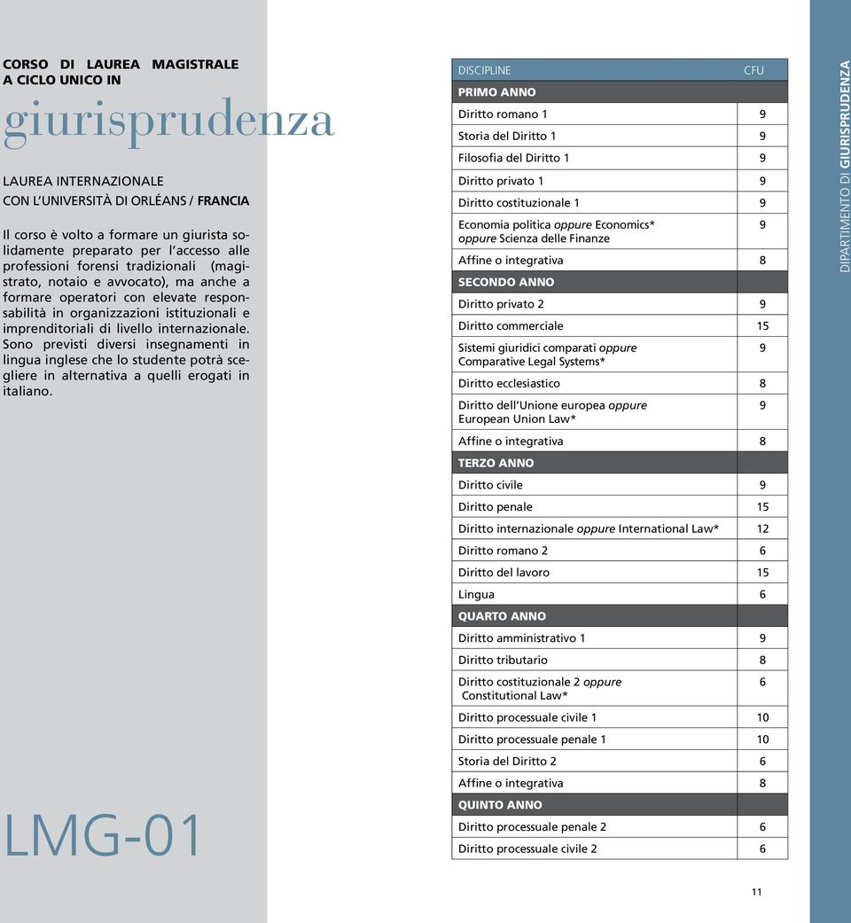 Sono previsti diversi insegnamenti in lingua inglese che lo studente potrà scegliere in alternativa a quelli erogati in italiano.