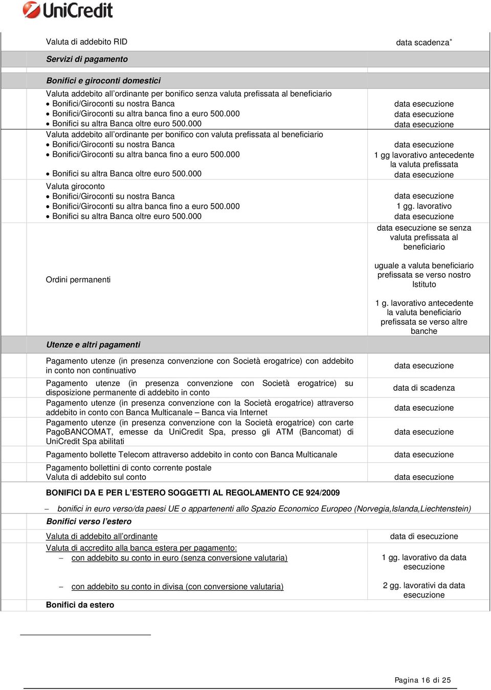 000 Valuta addebito all ordinante per bonifico con valuta prefissata al beneficiario Bonifici/Giroconti su 000 Valuta giroconto Bonifici/Giroconti su 000 Ordini permanenti Utenze e altri pagamenti 1