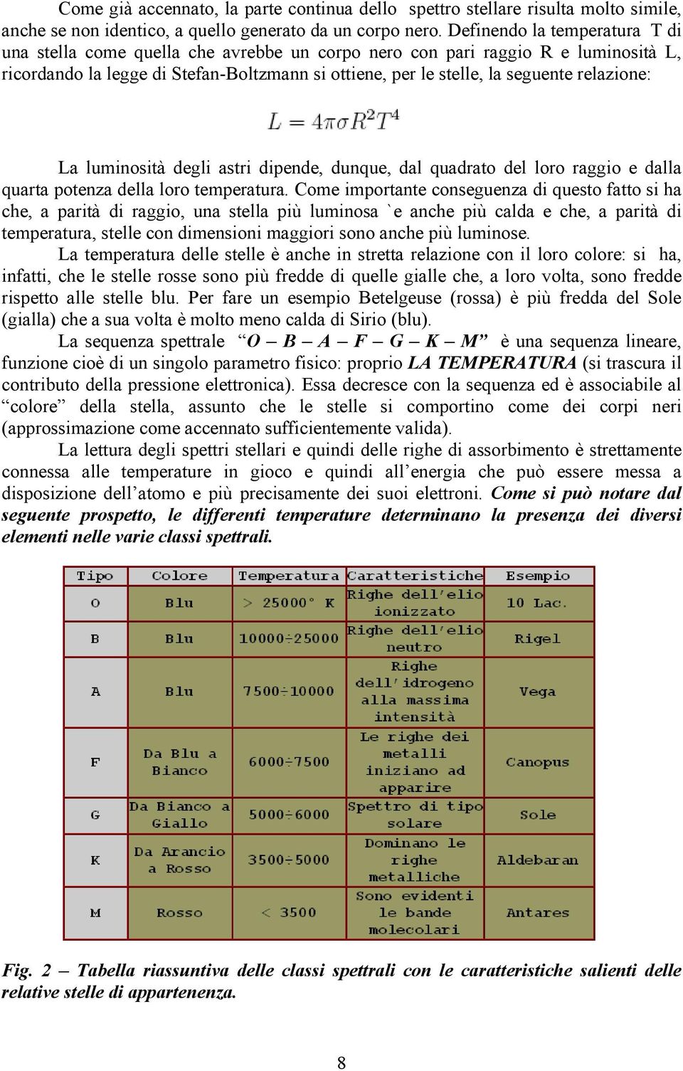 relazione: La luminosità degli astri dipende, dunque, dal quadrato del loro raggio e dalla quarta potenza della loro temperatura.