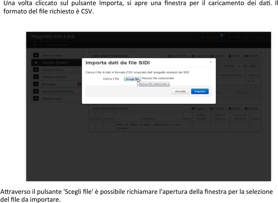 Il formato del file richiesto è CSV.