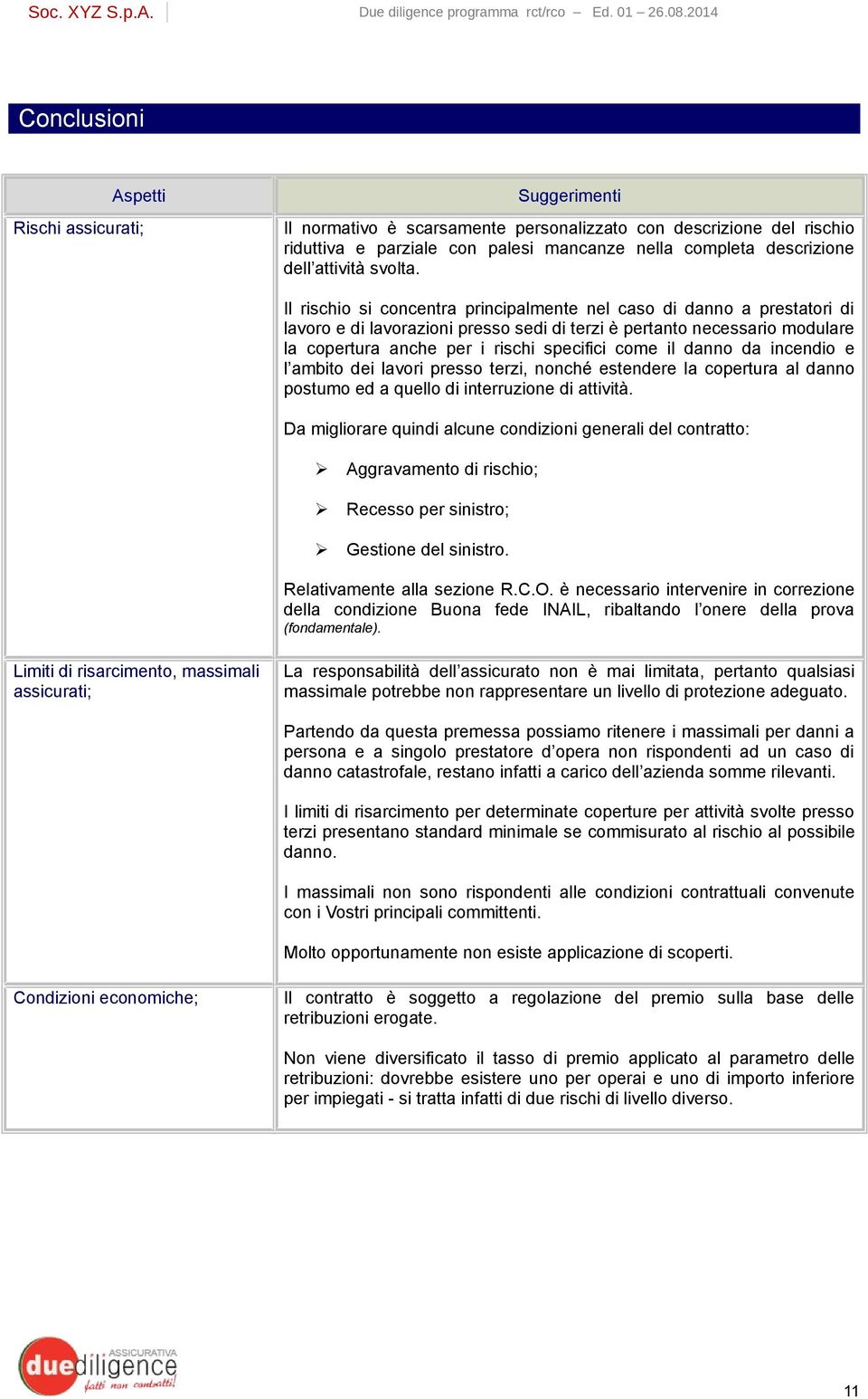 Il rischio si concentra principalmente nel caso di danno a prestatori di lavoro e di lavorazioni presso sedi di terzi è pertanto necessario modulare la copertura anche per i rischi specifici come il