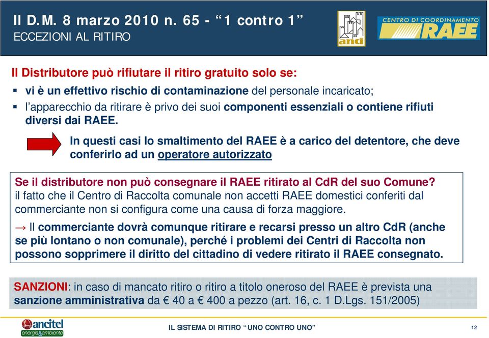 suoi componenti essenziali o contiene rifiuti diversi dai RAEE.