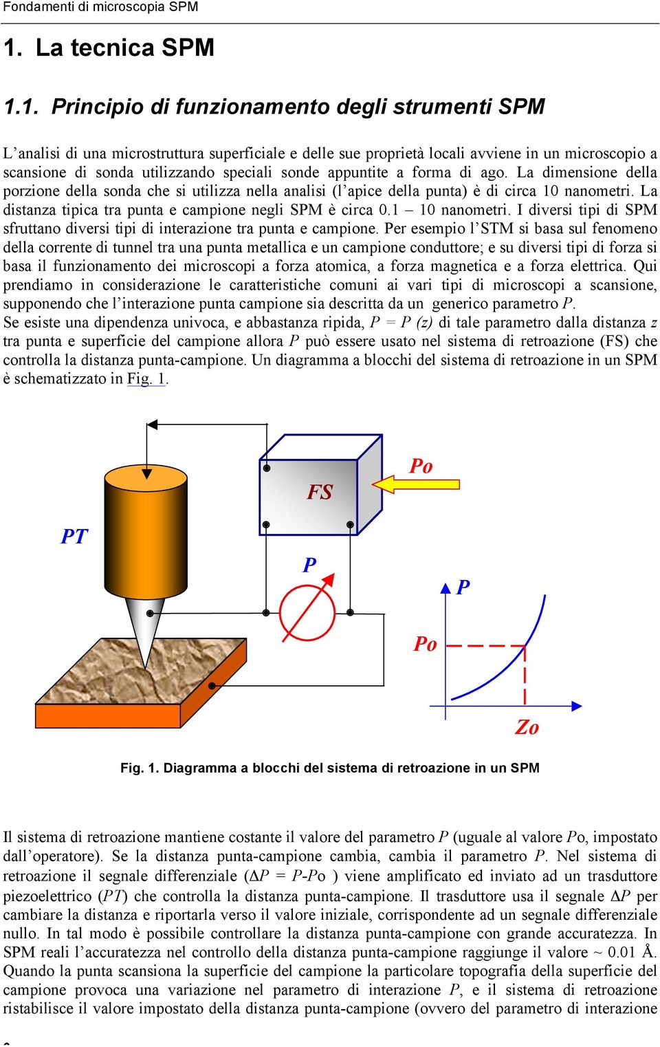 1. Principio di funzionamento degli strumenti SPM L analisi di una microstruttura superficiale e delle sue proprietà locali avviene in un microscopio a scansione di sonda utilizzando speciali sonde