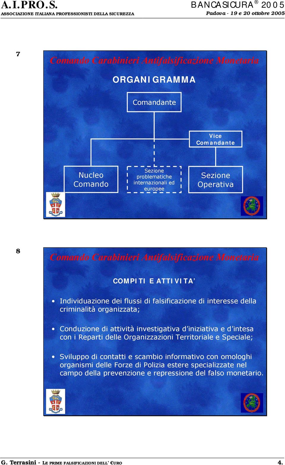 intesa con i Reparti delle Organizzazioni Territoriale e Speciale; Sviluppo di contatti e scambio informativo con omologhi organismi delle