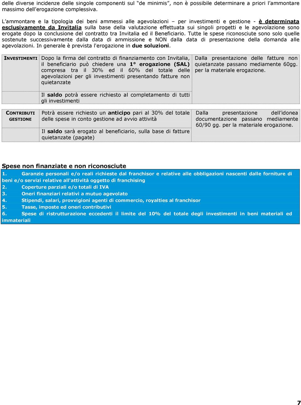 agevolazione sono erogate dopo la conclusione del contratto tra Invitalia ed il Beneficiario.