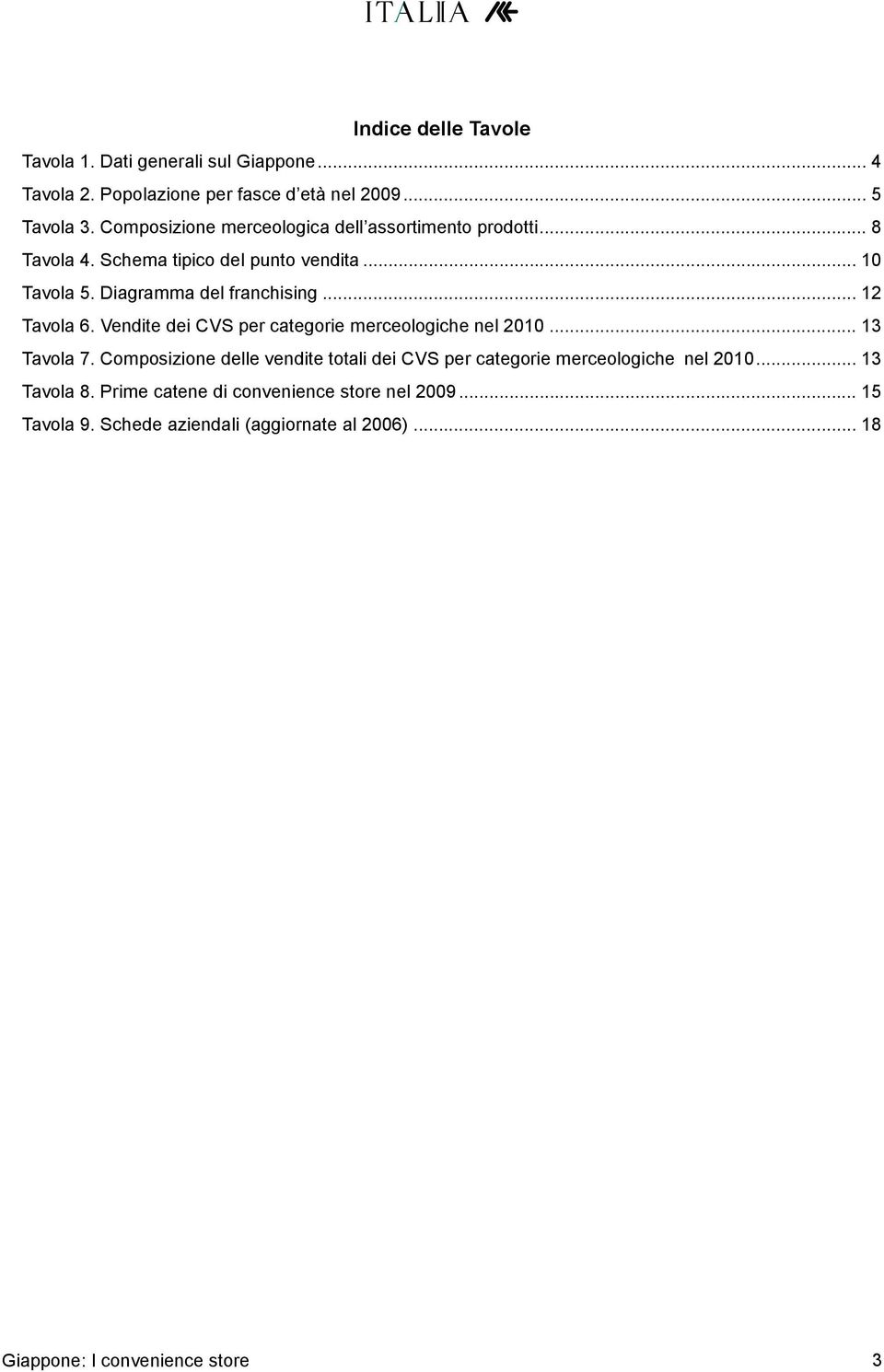 .. 12 Tavola 6. Vendite dei CVS per categorie merceologiche nel 2010... 13 Tavola 7.