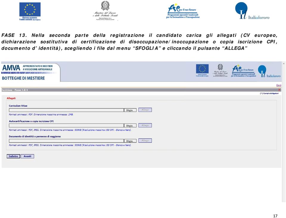 allegati (CV europeo, dichiarazione sostitutiva di certificazione di