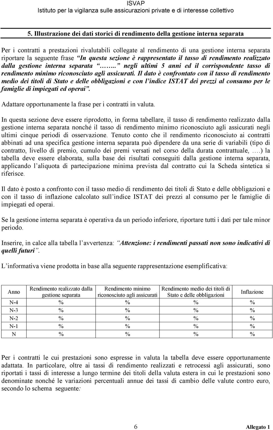 . negli ultimi 5 anni ed il corrispondente tasso di rendimento minimo riconosciuto agli assicurati.