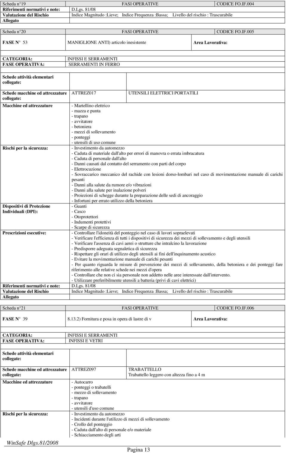 005 FASE N 53 MANIGLIONE ANTI) articolo inesistente Area Lavorativa: INFISSI E SERRAMENTI SERRAMENTI IN FERRO ATTREZ017 UTENSILI ELETTRICI PORTATILI - Martellino elettrico - mazza e punta - trapano -