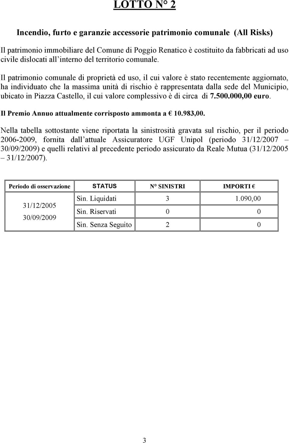 Il patrimonio comunale di proprietà ed uso, il cui valore è stato recentemente aggiornato, ha individuato che la massima unità di rischio è rappresentata dalla sede del Municipio, ubicato in Piazza