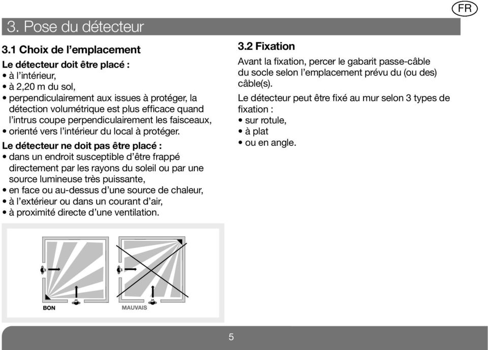 perpendiculairement les faisceaux, orienté vers l intérieur du local à protéger.