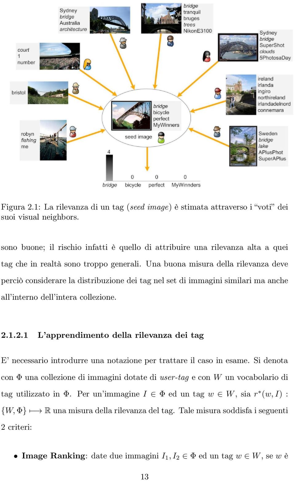 Una buona misura della rilevanza deve perciò considerare la distribuzione dei tag nel set di immagini similari ma anche all interno dell intera collezione. 2.