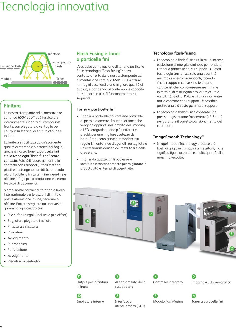 La finitura è facilitata da un eccellente qualità di stampa e piattezza del foglio, grazie al nostro toner a particelle fini e alla tecnologia flash-fusing senza contatto.