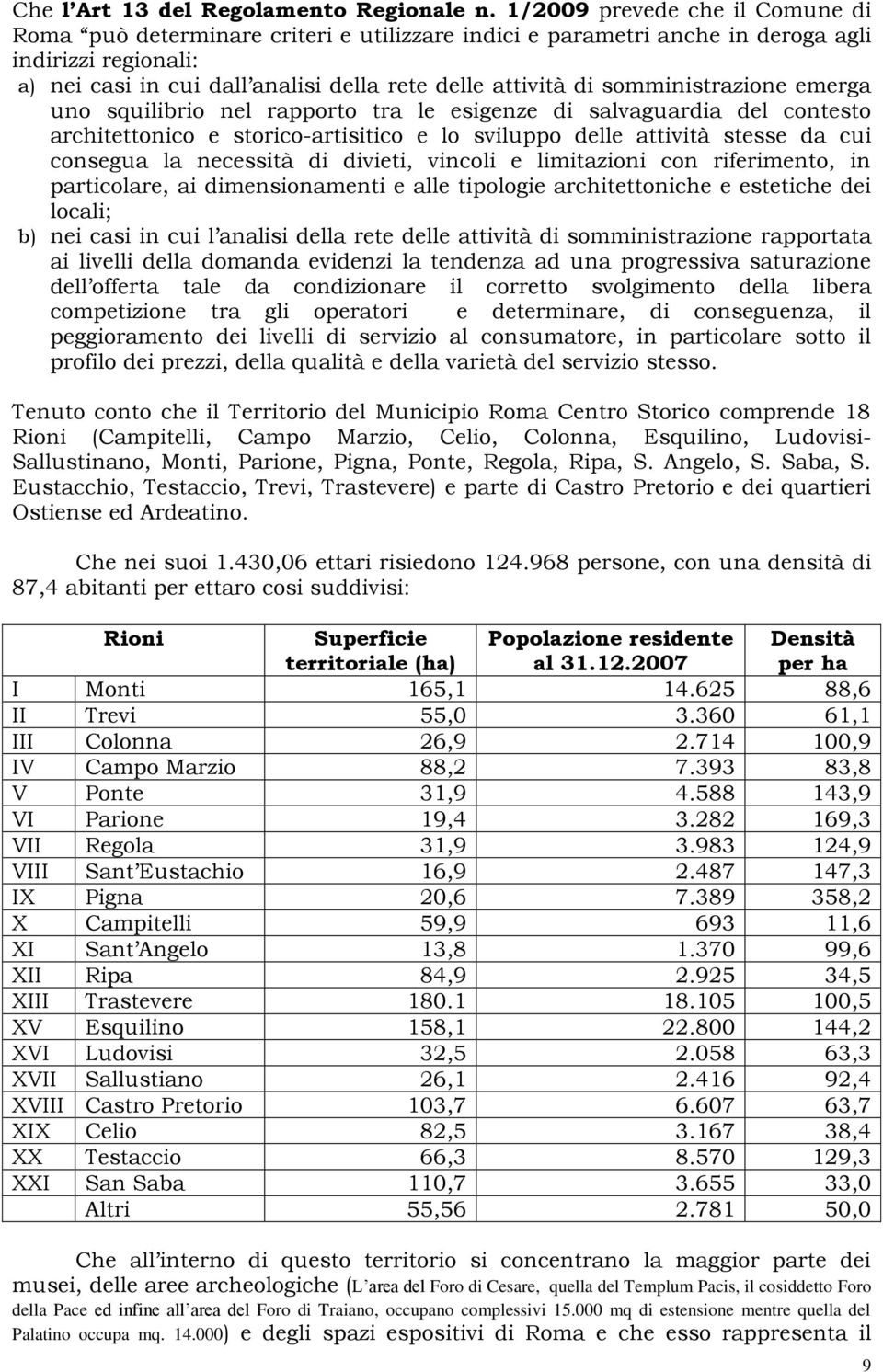 somministrazione emerga uno squilibrio nel rapporto tra le esigenze di salvaguardia del contesto architettonico e storico-artisitico e lo sviluppo delle attività stesse da cui consegua la necessità