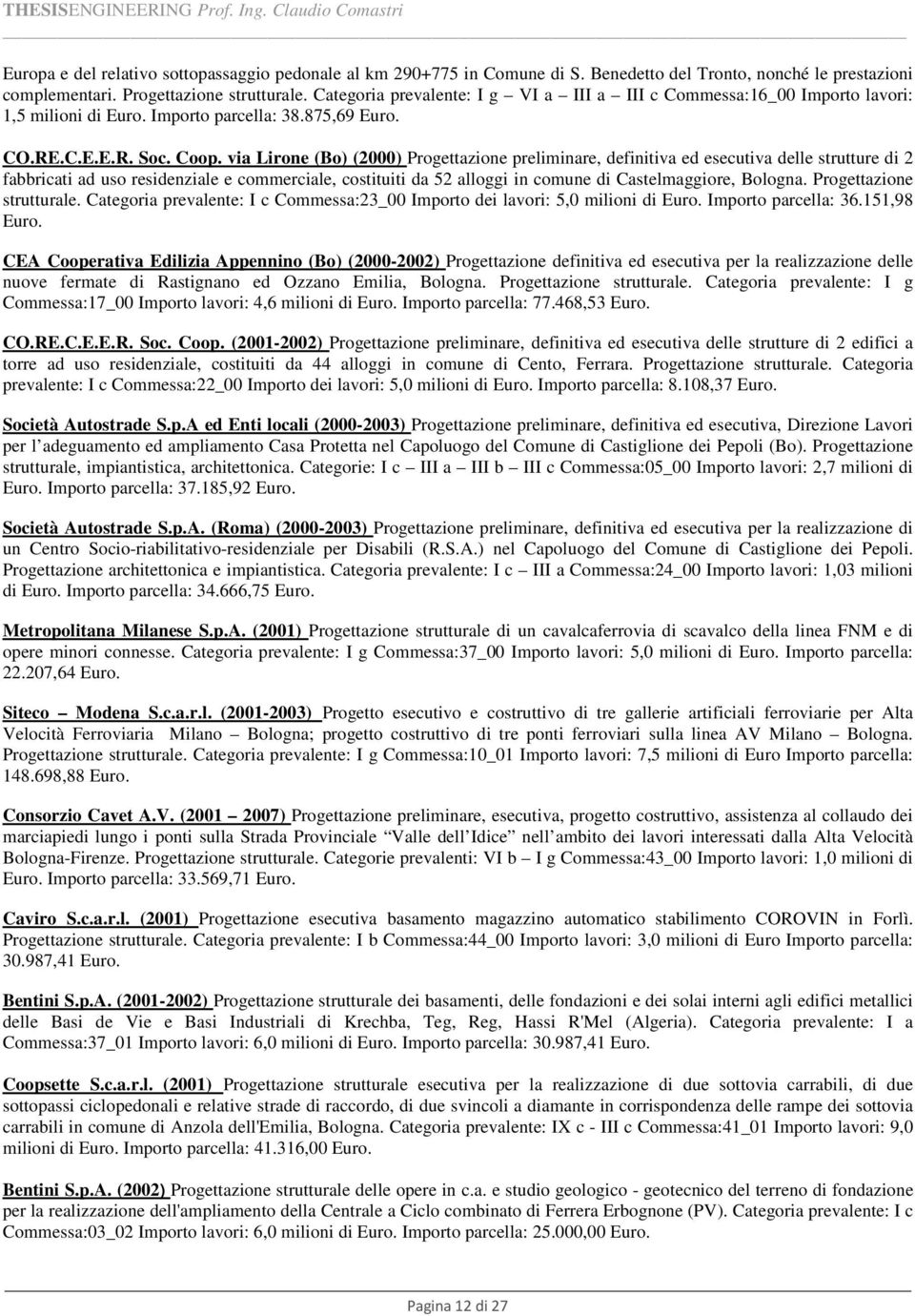 via Lirone (Bo) (2000) Progettazione preliminare, definitiva ed esecutiva delle strutture di 2 fabbricati ad uso residenziale e commerciale, costituiti da 52 alloggi in comune di Castelmaggiore,