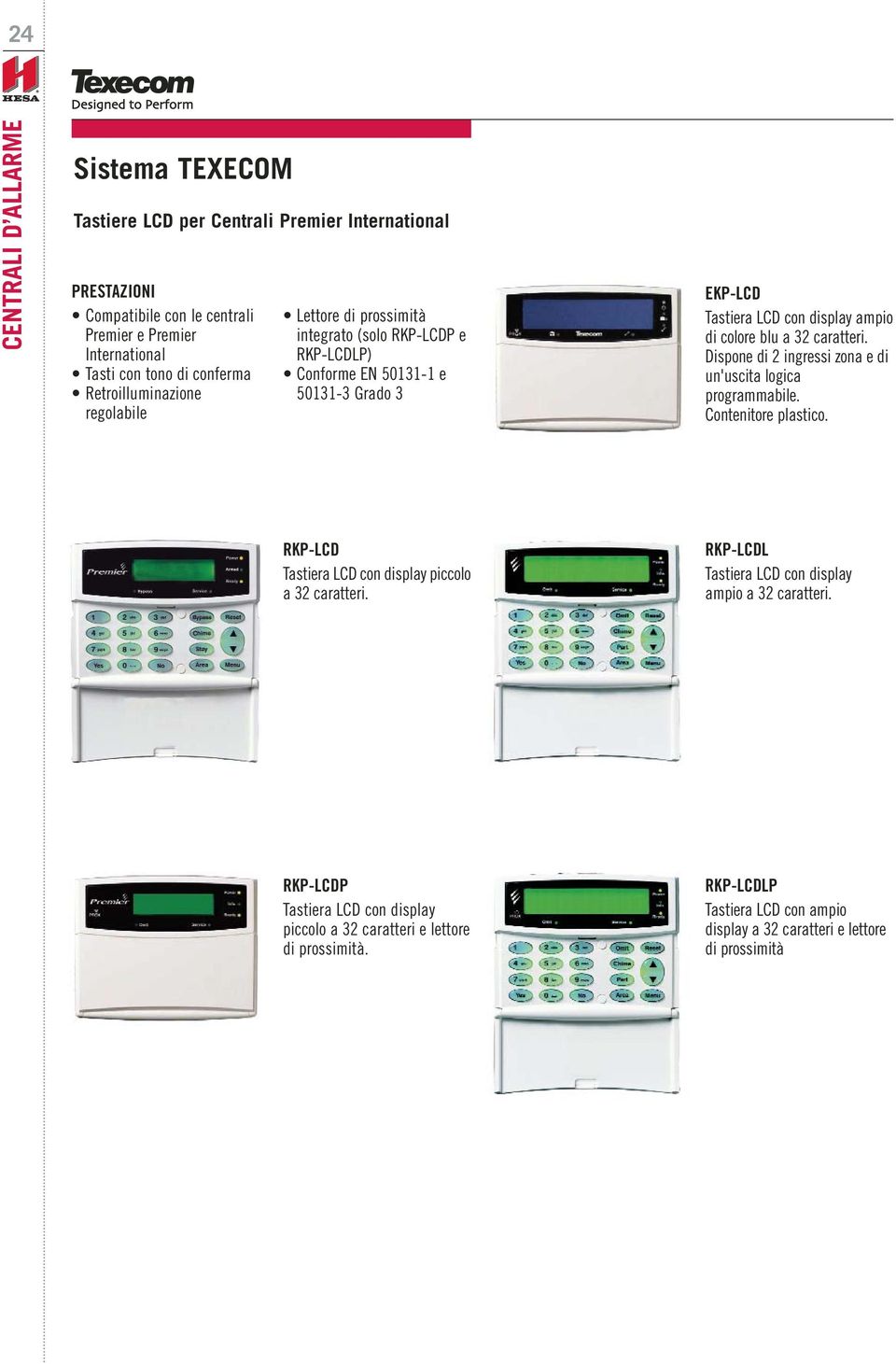 Dispone di 2 ingressi zona e di un'uscita logica programmabile. Contenitore plastico. RKP-LCD Tastiera LCD con display piccolo a 32 caratteri.