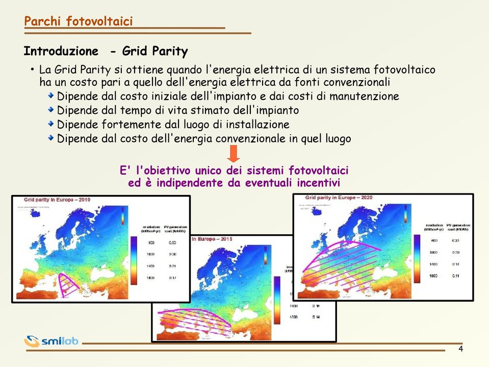 manutenzione Dipende dal tempo di vita stimato dell'impianto Dipende fortemente dal luogo di installazione Dipende dal