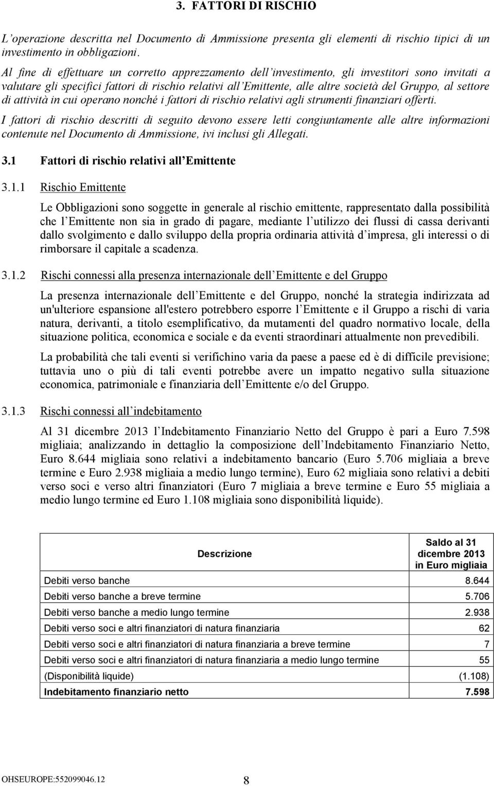 settore di attività in cui operano nonché i fattori di rischio relativi agli strumenti finanziari offerti.