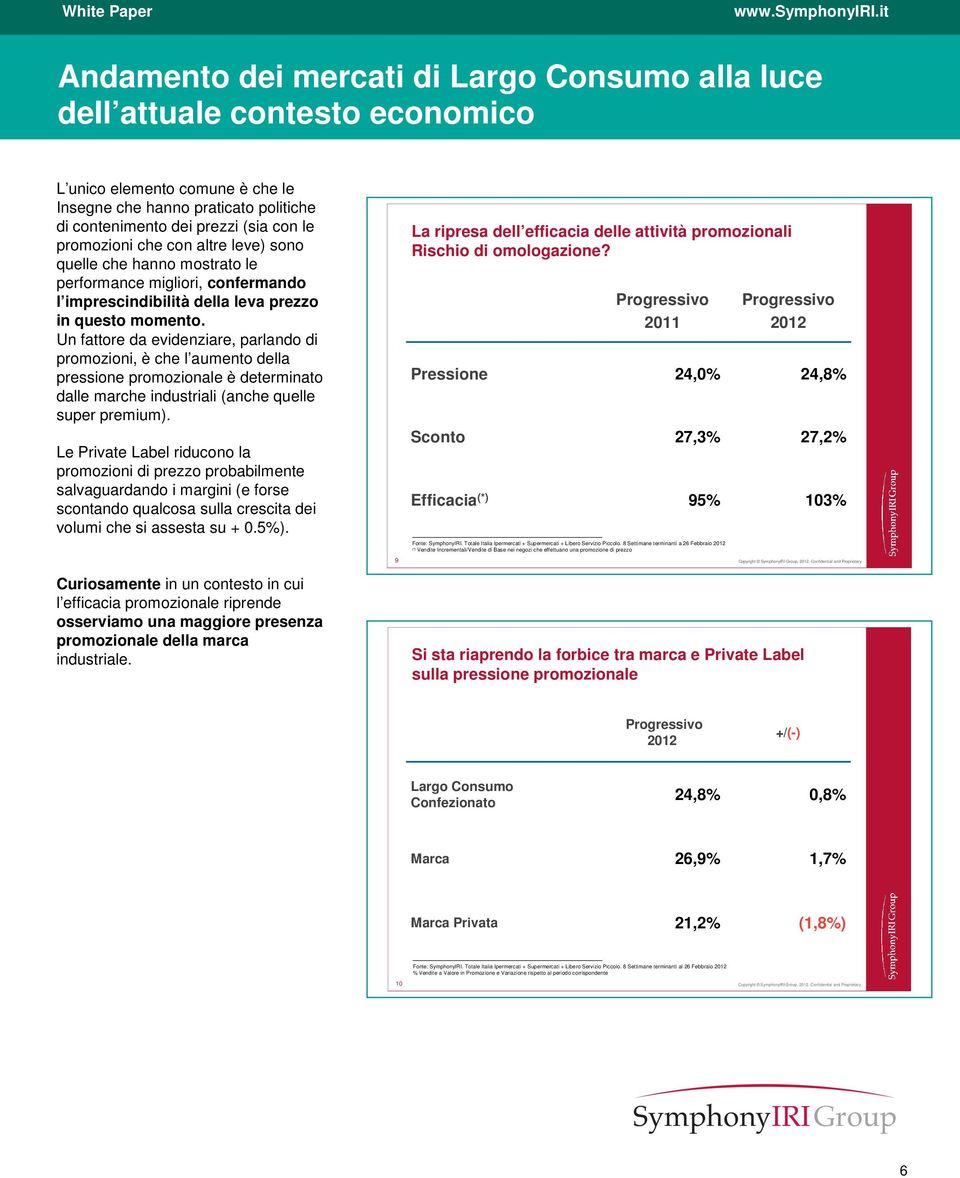 Un fattore da evidenziare, parlando di promozioni, è che l aumento della pressione promozionale è determinato dalle marche industriali (anche quelle super premium).