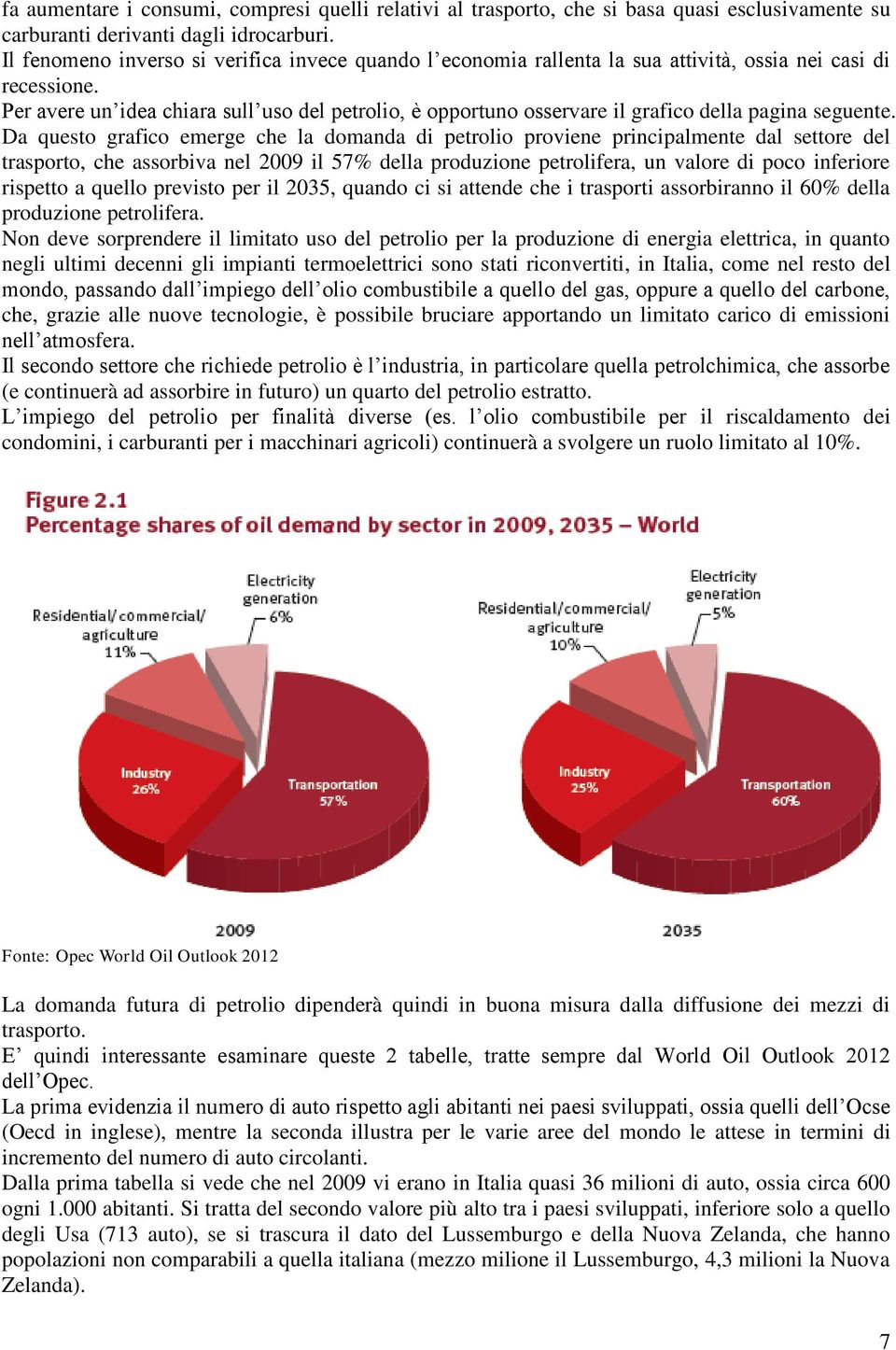 Per avere un idea chiara sull uso del petrolio, è opportuno osservare il grafico della pagina seguente.