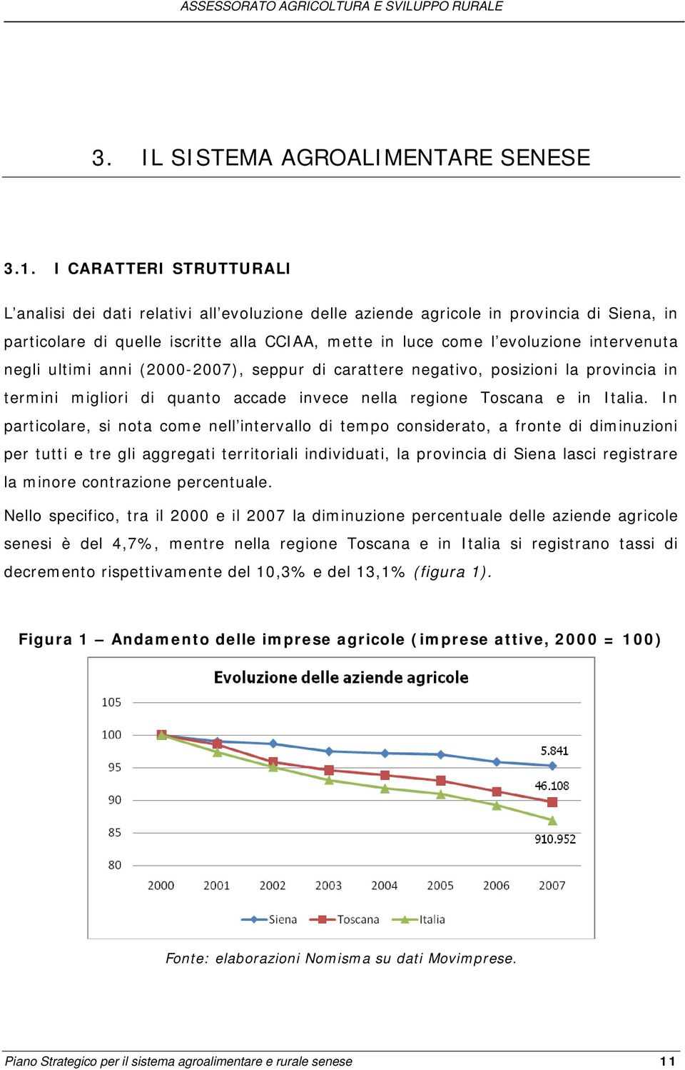 intervenuta negli ultimi anni (2000-2007), seppur di carattere negativo, posizioni la provincia in termini migliori di quanto accade invece nella regione Toscana e in Italia.