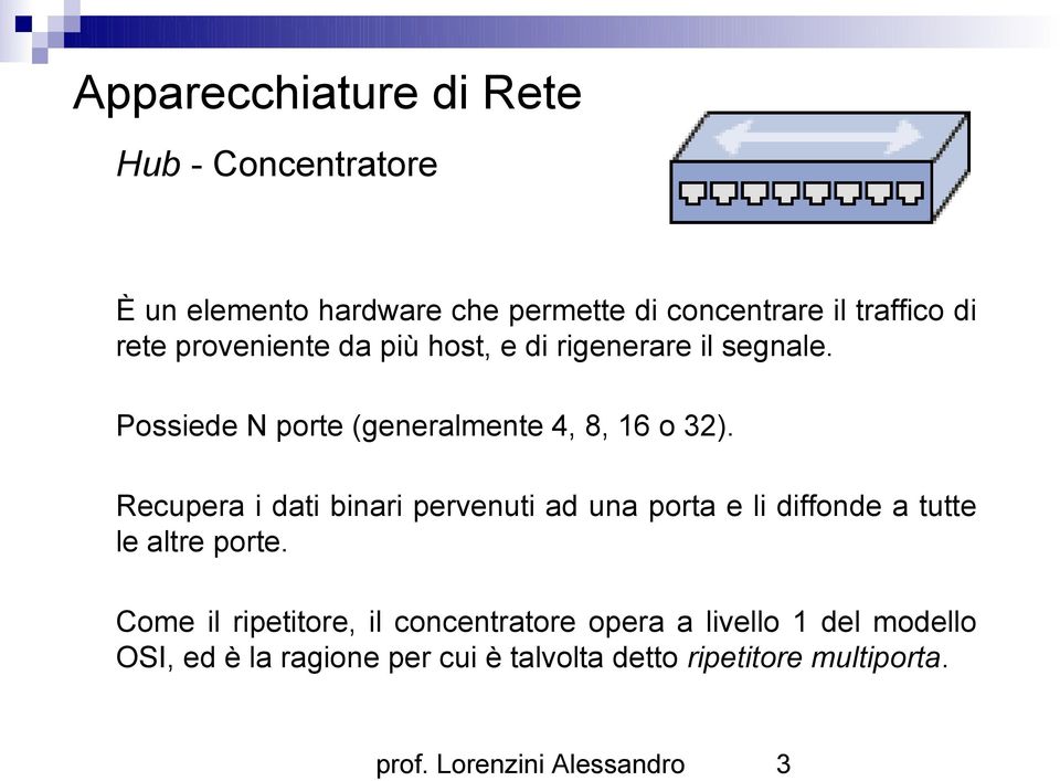 Recupera i dati binari pervenuti ad una porta e li diffonde a tutte le altre porte.