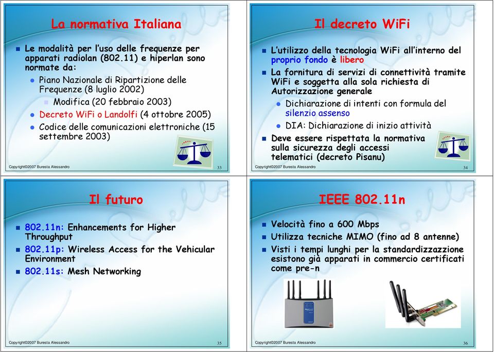 elettroniche (15 settembre 2003) L utilizzo della tecnologia WiFi all interno del proprio fondo è libero La fornitura di servizi di connettività tramite WiFi e soggetta alla sola richiesta di