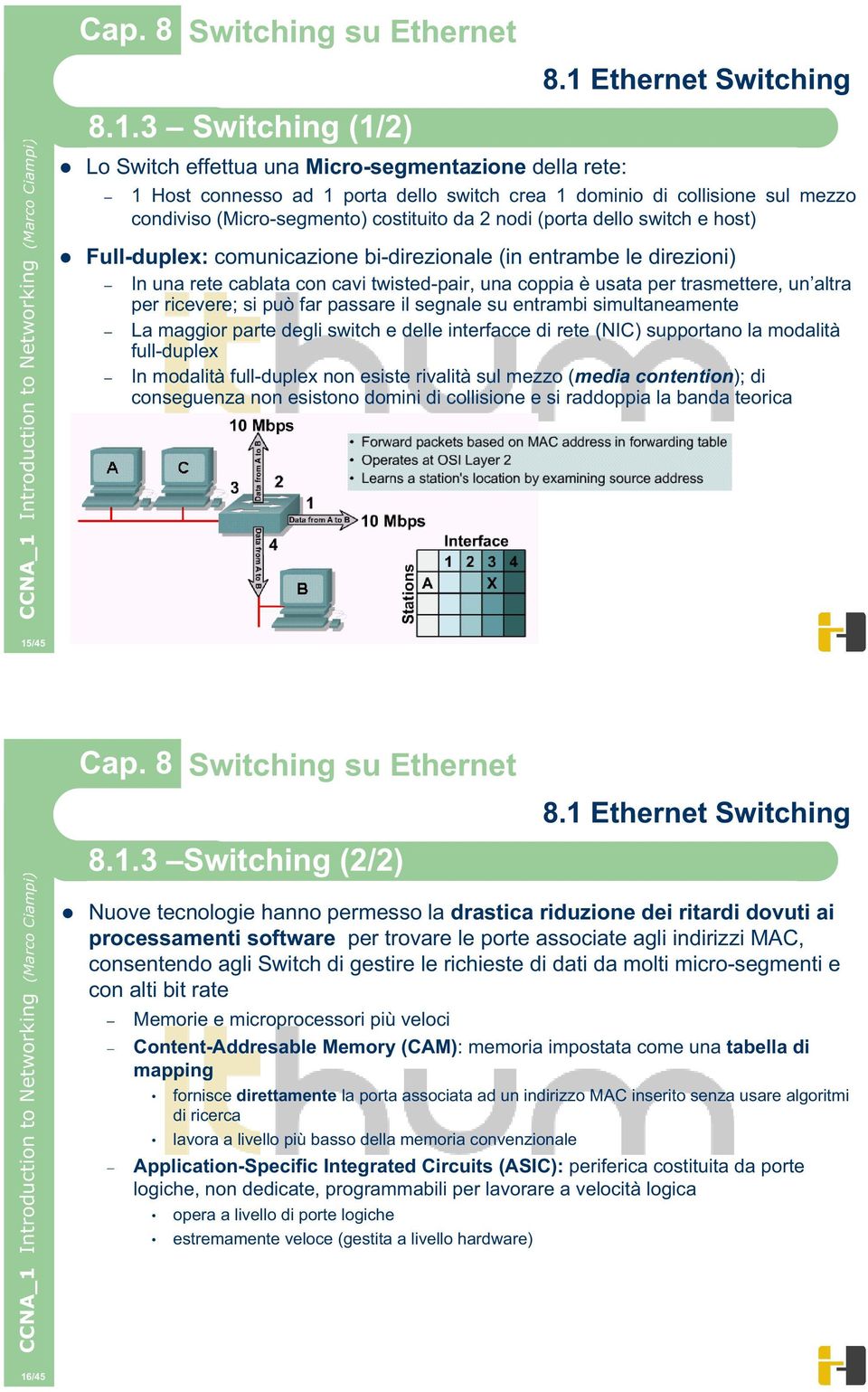 ricevere; si può far passare il segnale su entrambi simultaneamente La maggior parte degli switch e delle interfacce di rete (NIC) supportano la modalità full-duplex In modalità full-duplex non