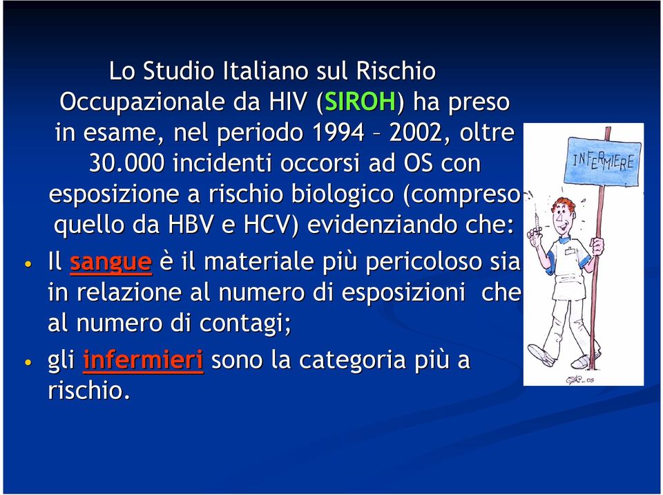 000 incidenti occorsi ad OS con esposizione a rischio biologico (compreso quello da HBV e HCV)