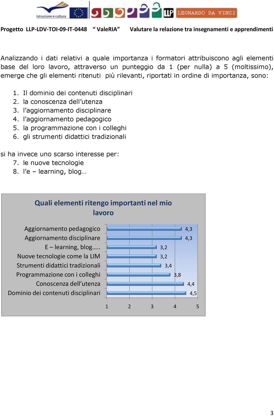 la programmazione con i colleghi 6. gli strumenti didattici tradizionali si ha invece uno scarso interesse per: 7. le nuove tecnologie 8.