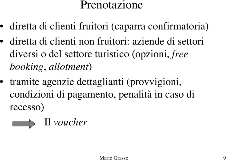 (opzioni, free booking, allotment) tramite agenzie dettaglianti