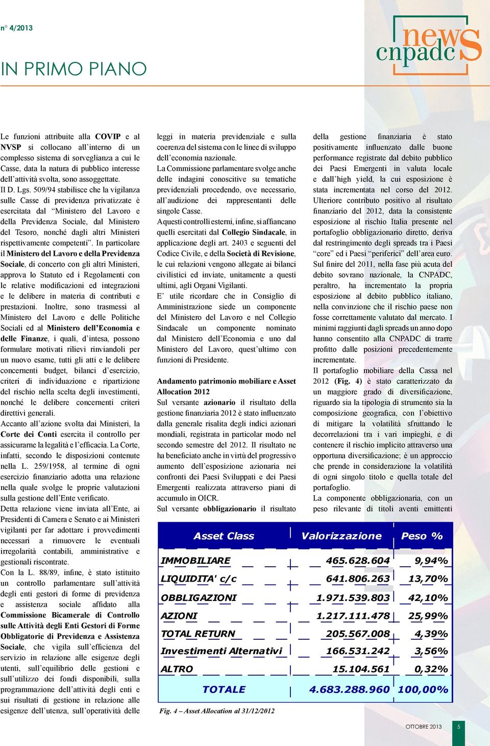 509/94 stabilisce che la vigilanza sulle Casse di previdenza privatizzate è esercitata dal Ministero del Lavoro e della Previdenza Sociale, dal Ministero del Tesoro, nonché dagli altri Ministeri