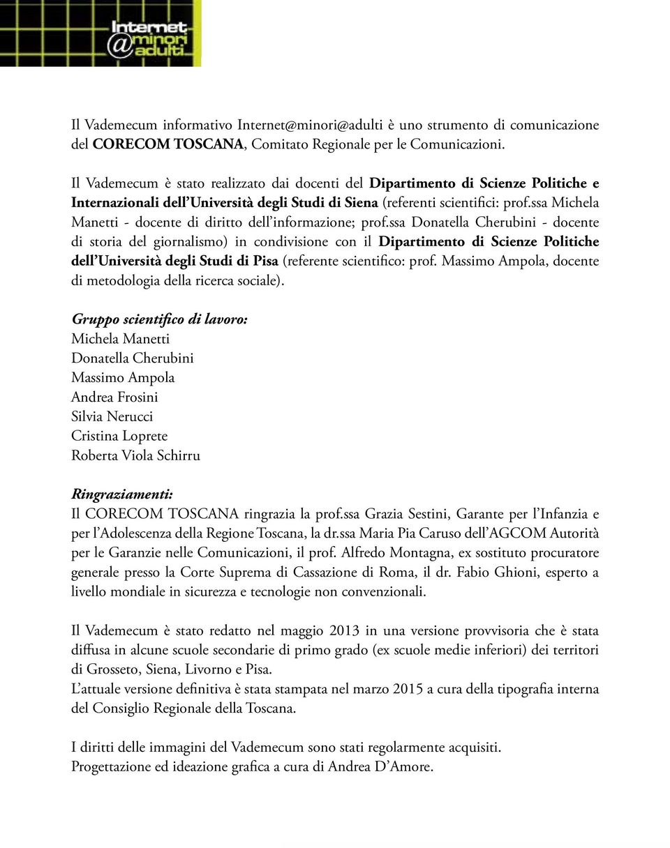 ssa Michela Manetti - docente di diritto dell informazione; prof.