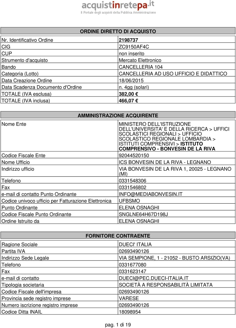 Ordine 18/06/2015 Data Scadenza Documento d'ordine n.